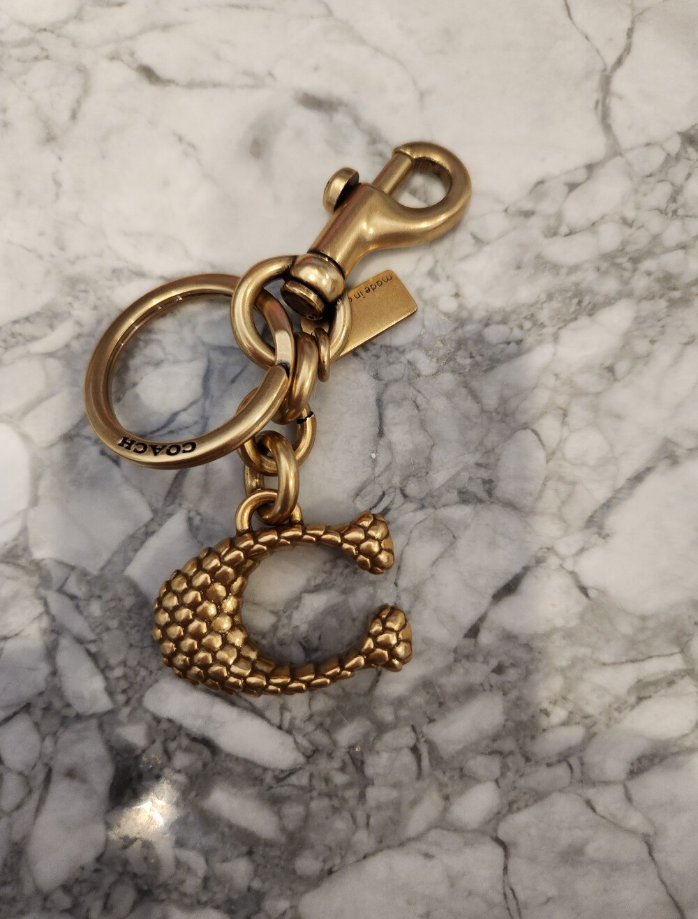 Coach Solid Signature C Bag Charm Keychain Key Fob CZ439 Brass Gold! - Picture 3 of 5